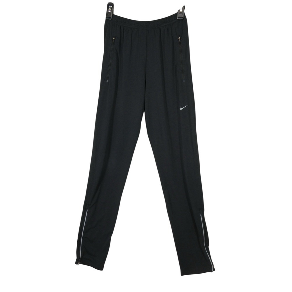Nike Dri-Fit Running Pants Black Ankle Zip Pockets Reflective Mens S Lightweight